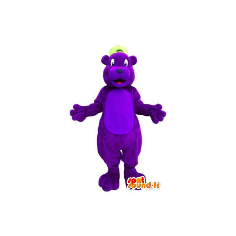 Purple bear maskot kostume med hat - Spotsound maskot