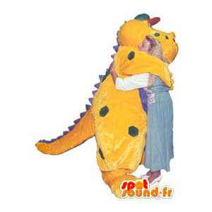 Amarelo caráter dragão mascote ervilhas terno roxo - MASFR005242 - Dragão mascote