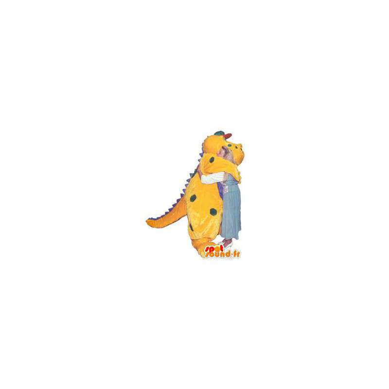 Gele draak mascotte paars pak erwten - MASFR005242 - Dragon Mascot