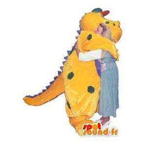 Amarelo caráter dragão mascote ervilhas terno roxo - MASFR005242 - Dragão mascote