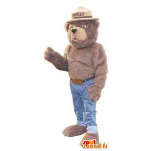 Casual brunbjörnmaskot med jeans och hatt - Spotsound maskot