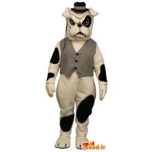 Bulldog cão mascote com revestimento e chapéu xadrez - MASFR005257 - Mascotes cão