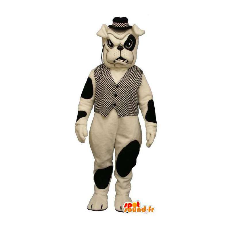 Cane bulldog mascotte con camicia a scacchi e cappello - MASFR005257 - Mascotte cane