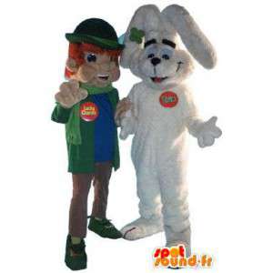 Duo Kaninchen Maskottchen Elf und Schneemann Trix Getreide - MASFR005260 - Hase Maskottchen