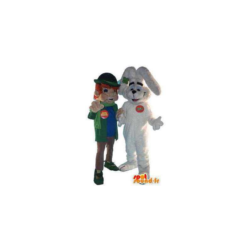 Duo Kaninchen Maskottchen Elf und Schneemann Trix Getreide - MASFR005260 - Hase Maskottchen