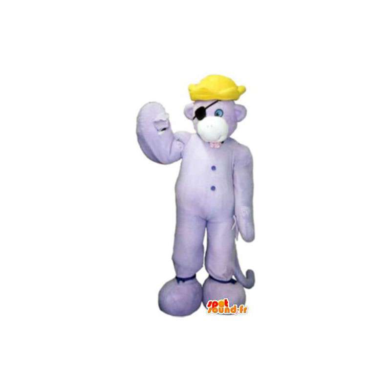 Purple bear maskot forklædt som et pirat voksen kostume -