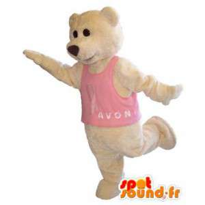 Adult mascot costume teddy bear with pink T-shirt - MASFR005299 - Bear mascot