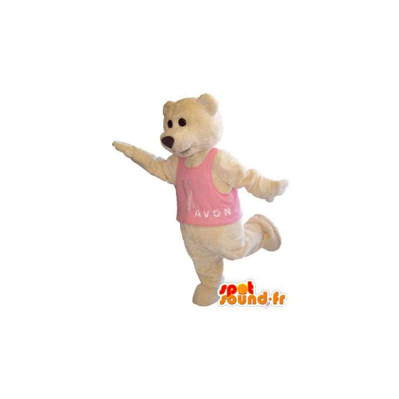 Adult mascot costume teddy bear with pink T-shirt - MASFR005299 - Bear mascot