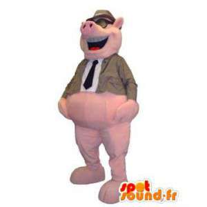 Fantasias para adultos explorador mascote porco com óculos - MASFR005330 - mascotes porco
