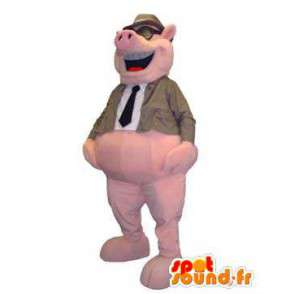 Fantasias para adultos explorador mascote porco com óculos - MASFR005330 - mascotes porco