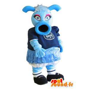 チアリーダーの衣装を着た青い牛のキャラクターのマスコット-masfr005335-牛のマスコット
