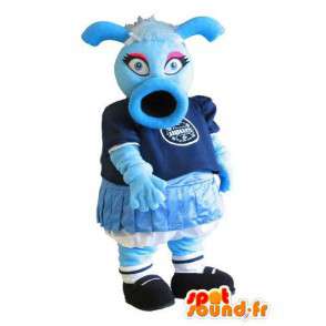 Niebieski znak maskotka krowa z cheerleader kostium - MASFR005335 - Maskotki krowa
